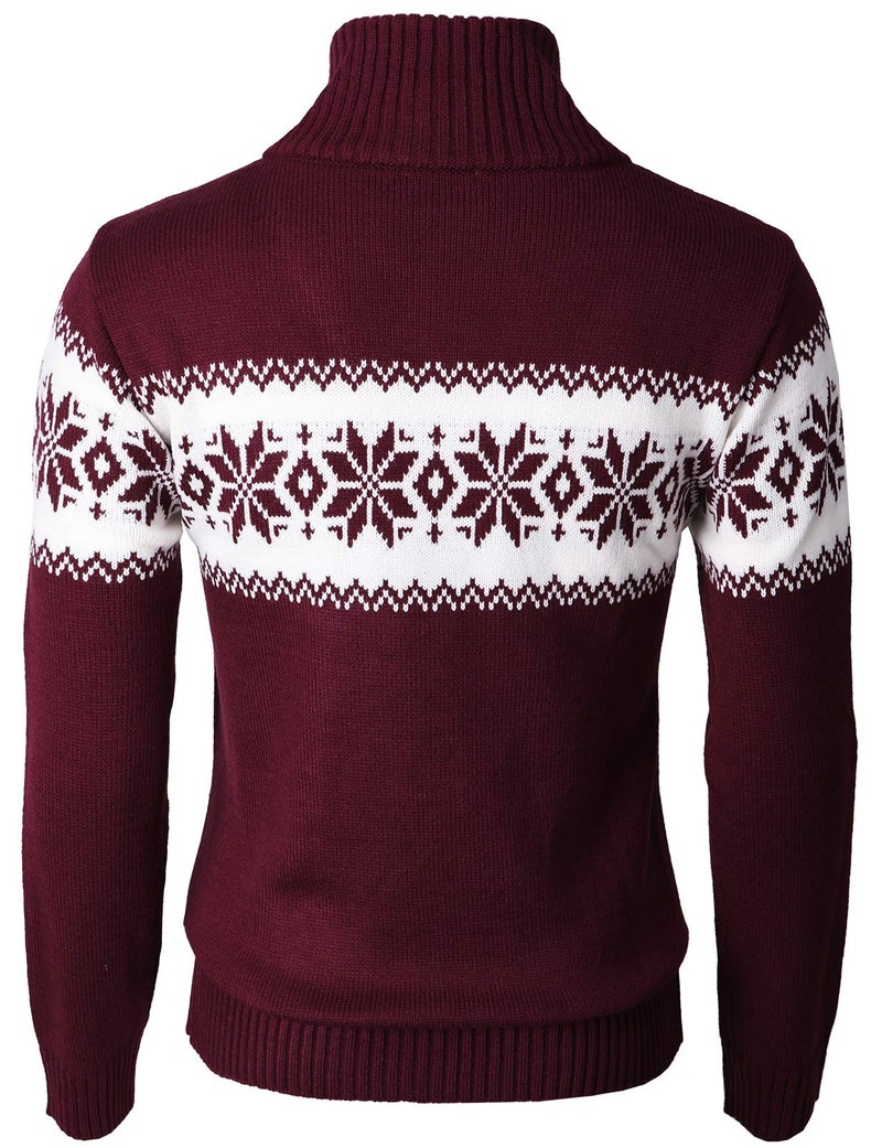 H2H Mens Casual Slim Fit Shawl Collar Pullover Sweater with Snowflake Pattern Wine US M/Asia L (KMOSWL0102) - Image 4